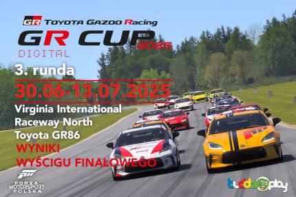 Wyniki wyścigu finałowego - 3. runda TOYOTA GR CUP DIGITAL 2025 - Virginia International Raceway North - Toyota GR86